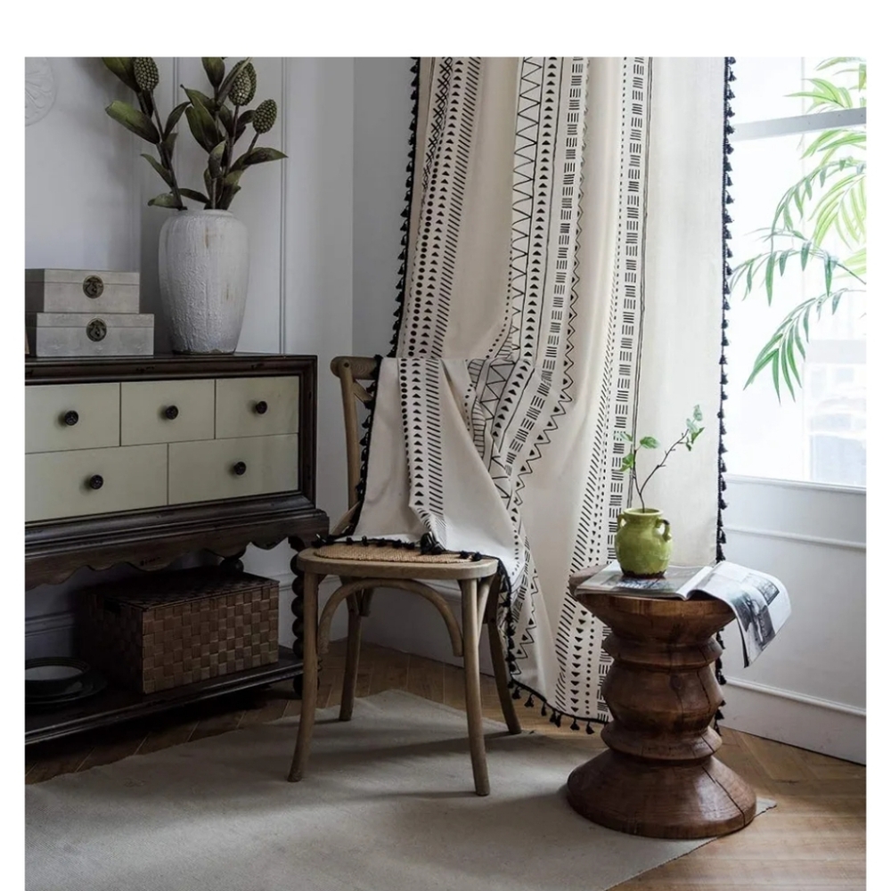 Lahome Bohemian Geometric Tassel Window Curtains - 2 Panels Semi Blackout Cotton